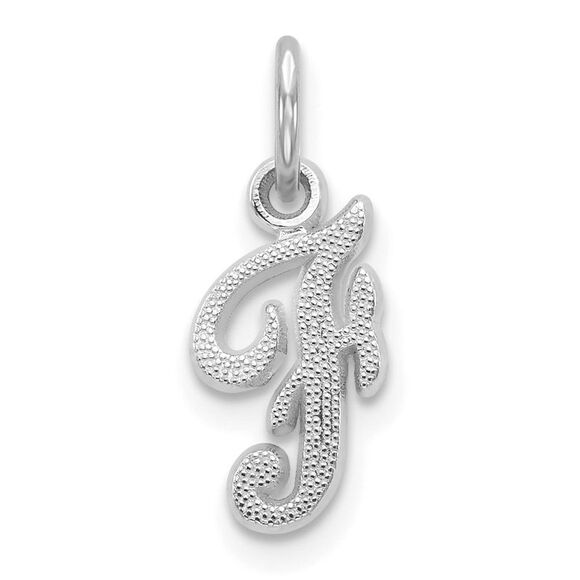 14k White Gold, Sadie Collection, Mini Satin Script Initial F Charm - Picture 1 of 6
